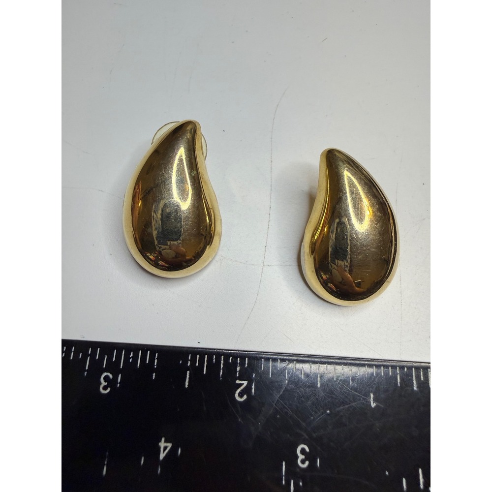 Gold Tone Chunky Teardrop Stud Earrings Puffed Statement Jewelry High Shine